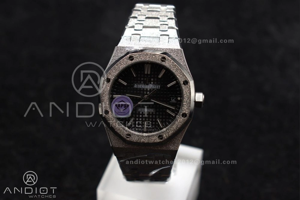 Royal Oak 37mm 15454 Frosted SS APSF 1:1 Best Edition Black Textured Dial On SS Bracelet SA3120 Super Clone Thermal 1034