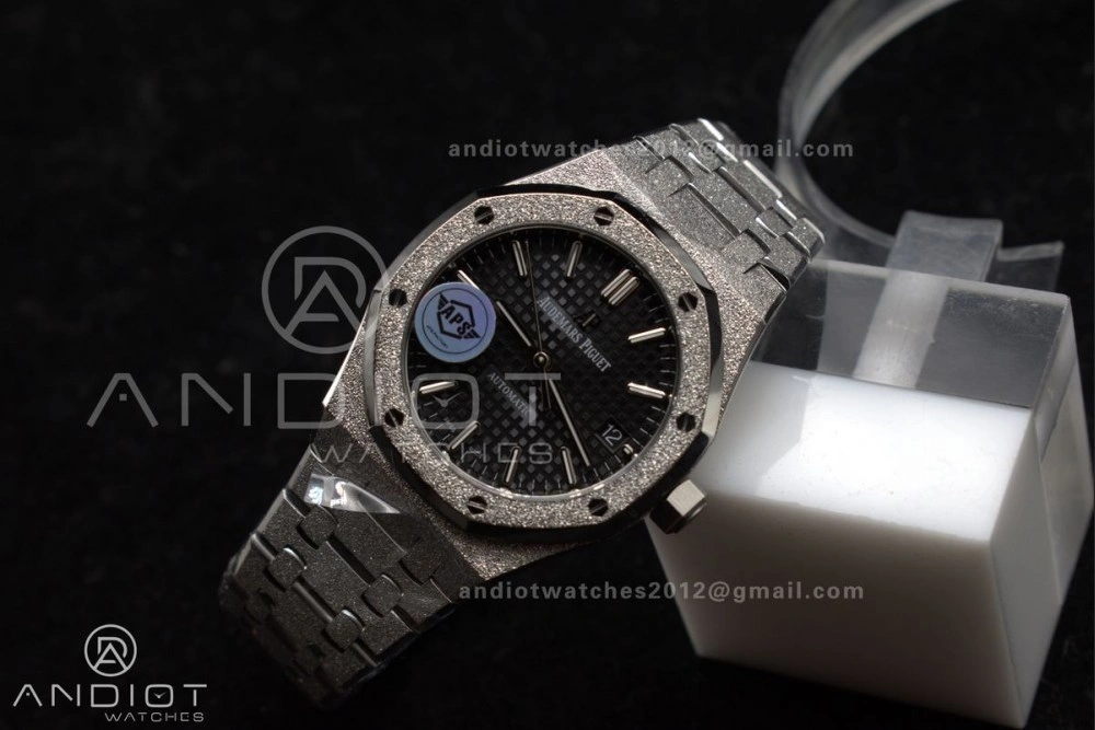Royal Oak 37mm 15454 Frosted SS APSF 1:1 Best Edition Black Textured Dial On SS Bracelet SA3120 Super Clone Thermal 1034