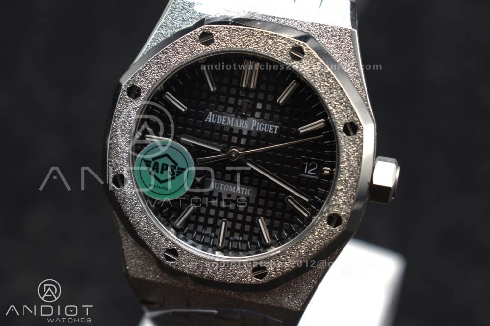 Royal Oak 37mm 15454 Frosted SS APSF 1:1 Best Edition Black Textured Dial On SS Bracelet SA3120 Super Clone Thermal 1034