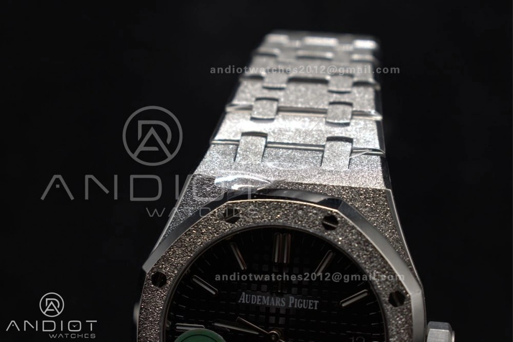 Royal Oak 37mm 15454 Frosted SS APSF 1:1 Best Edition Black Textured Dial On SS Bracelet SA3120 Super Clone Thermal 1034