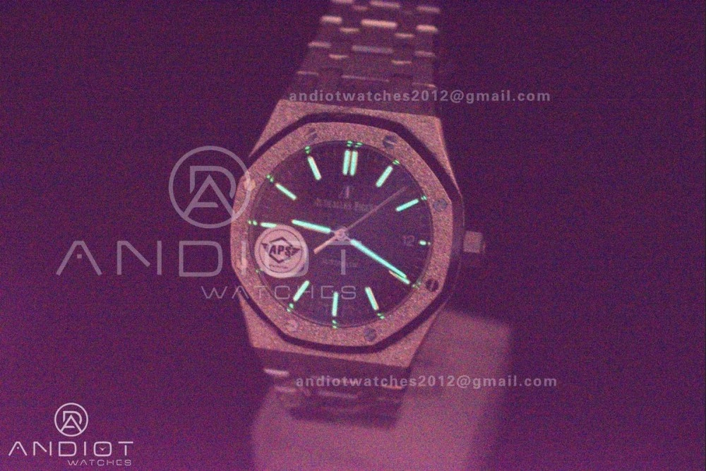Royal Oak 37mm 15454 Frosted SS APSF 1:1 Best Edition Black Textured Dial On SS Bracelet SA3120 Super Clone Thermal 1034