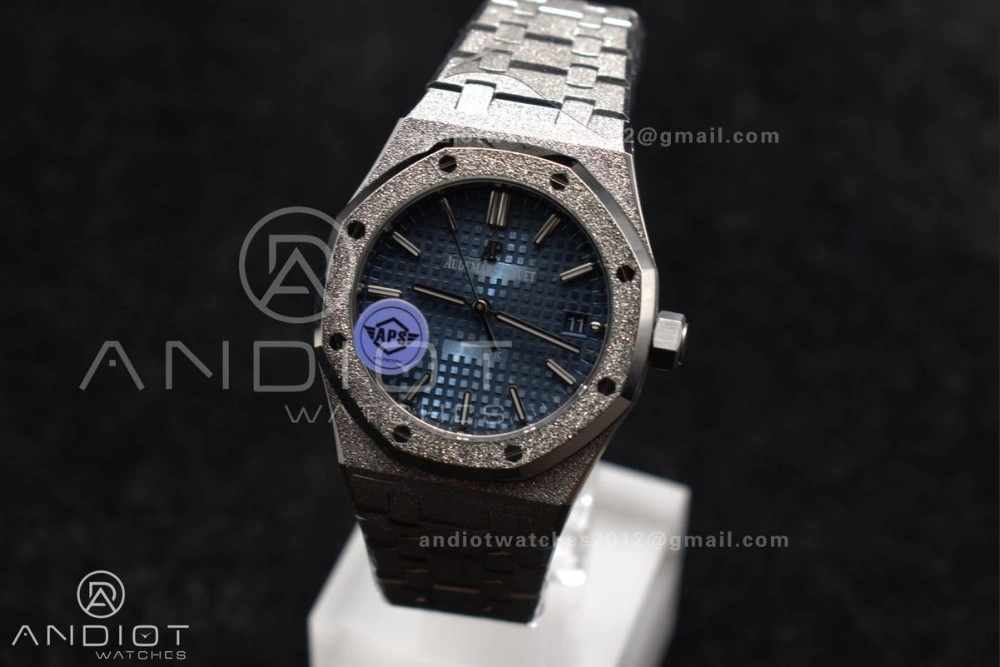 Royal Oak 37mm 15454 Frosted SS APSF 1:1 Best Edition Blue Textured Dial On SS Bracelet SA3120 Super Clone WellDesigned 98