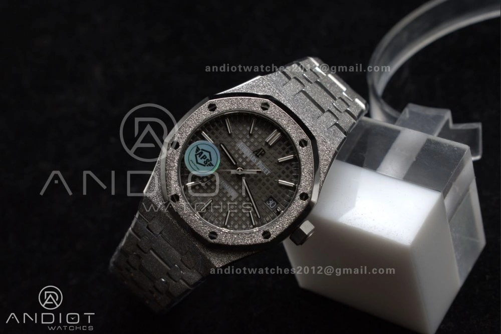 Tailored Royal Oak 37mm 15454 Frosted SS APSF 1:1 Best Edition Grey Textured Dial on SS Bracelet SA3120 Super Clone 100