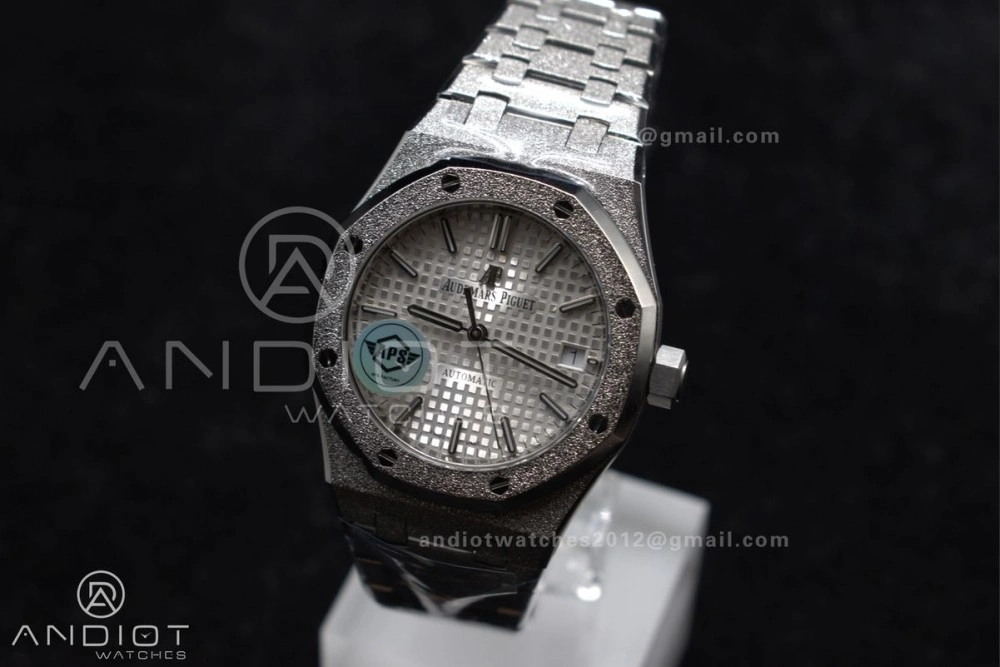 Royal Oak 37mm 15454 Frosted SS APSF 1:1 Best Edition White Textured Dial On SS Bracelet SA3120 Super Clone SportInspired 102