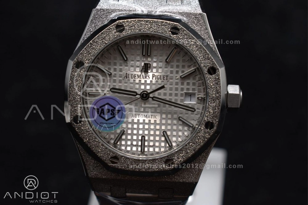 Royal Oak 37mm 15454 Frosted SS APSF 1:1 Best Edition White Textured Dial On SS Bracelet SA3120 Super Clone Affordable 1033