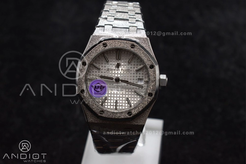 Royal Oak 37mm 15454 Frosted SS APSF 1:1 Best Edition White Textured Dial On SS Bracelet SA3120 Super Clone Affordable 1033
