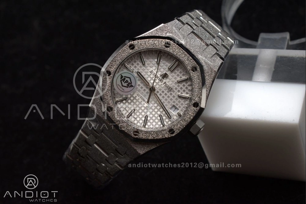 Royal Oak 37mm 15454 Frosted SS APSF 1:1 Best Edition White Textured Dial On SS Bracelet SA3120 Super Clone Affordable 1033