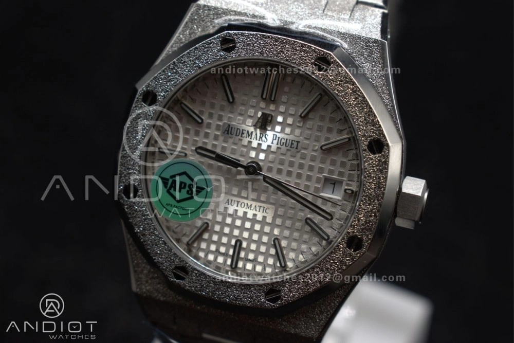 Royal Oak 37mm 15454 Frosted SS APSF 1:1 Best Edition White Textured Dial On SS Bracelet SA3120 Super Clone Affordable 1033