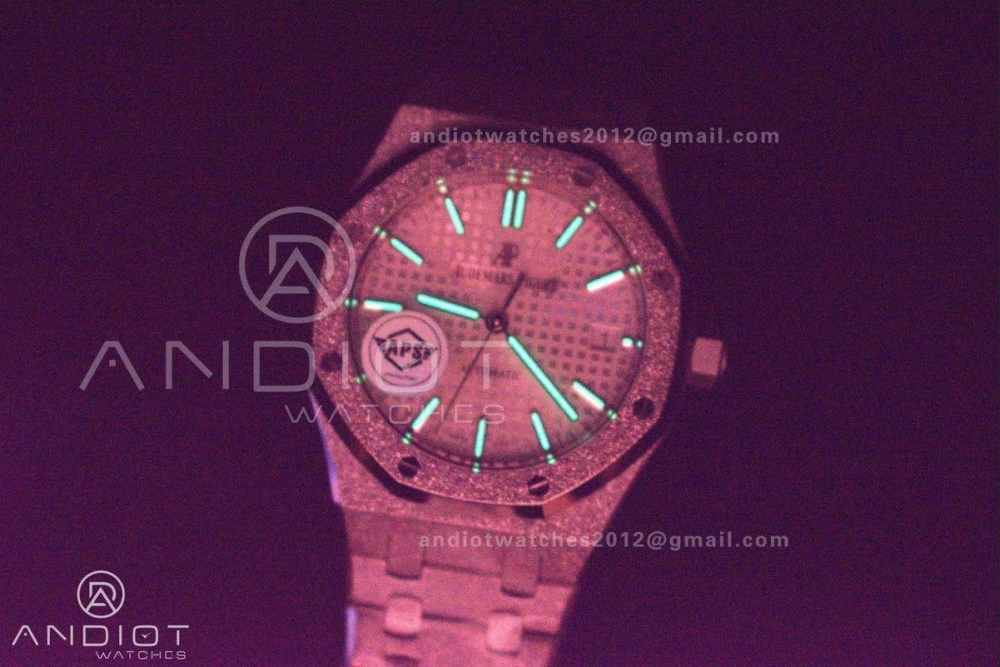 Royal Oak 37mm 15454 Frosted SS APSF 1:1 Best Edition White Textured Dial On SS Bracelet SA3120 Super Clone Affordable 1033