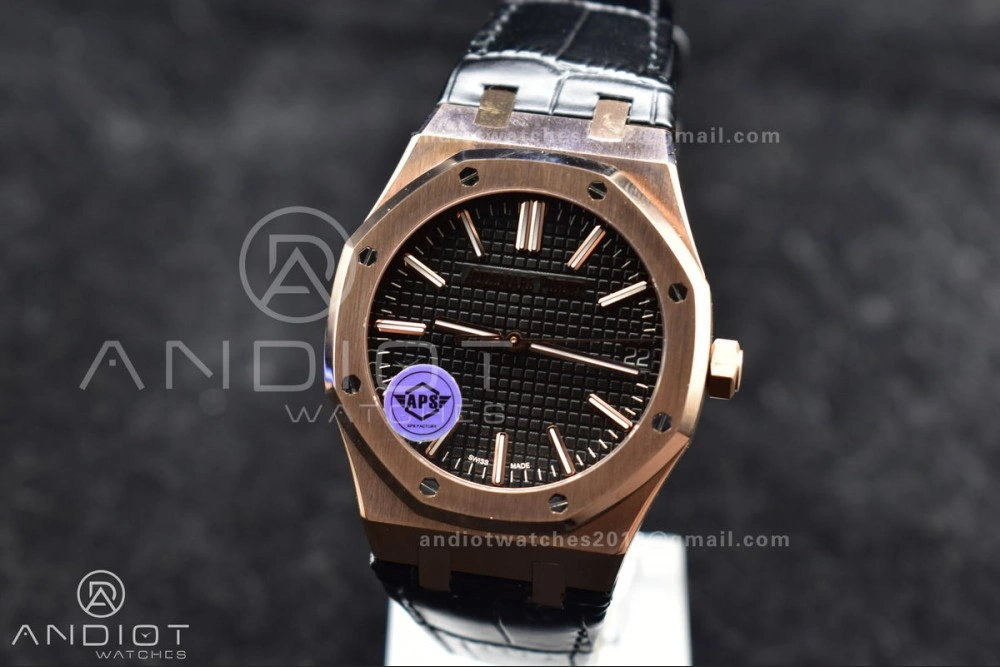 WaterResistant Royal Oak 41mm 15400 RG APSF 1:1 Best Edition Black Textured Dial on Black Leather Strap SA3120 Super Clone V 124