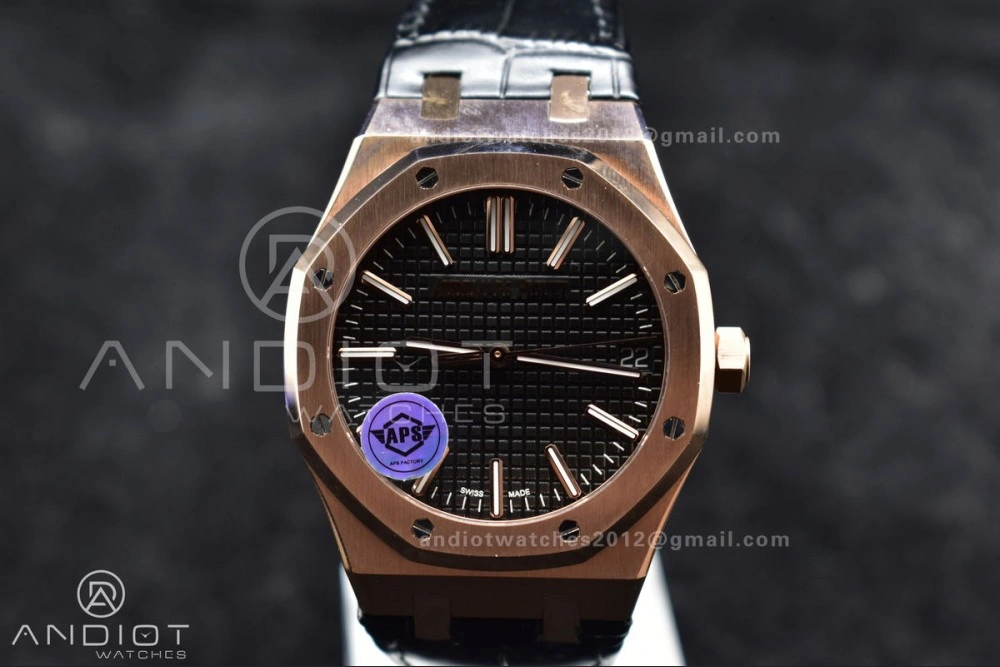 WaterResistant Royal Oak 41mm 15400 RG APSF 1:1 Best Edition Black Textured Dial on Black Leather Strap SA3120 Super Clone V 1042