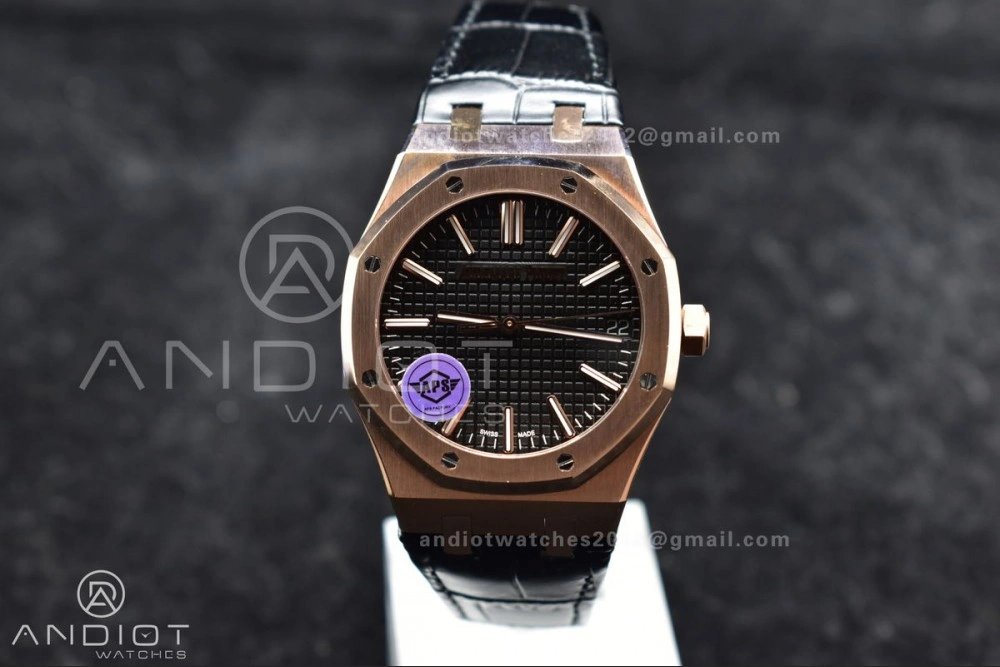 WaterResistant Royal Oak 41mm 15400 RG APSF 1:1 Best Edition Black Textured Dial on Black Leather Strap SA3120 Super Clone V 1042