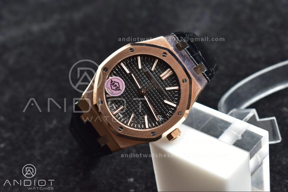WaterResistant Royal Oak 41mm 15400 RG APSF 1:1 Best Edition Black Textured Dial on Black Leather Strap SA3120 Super Clone V 1042