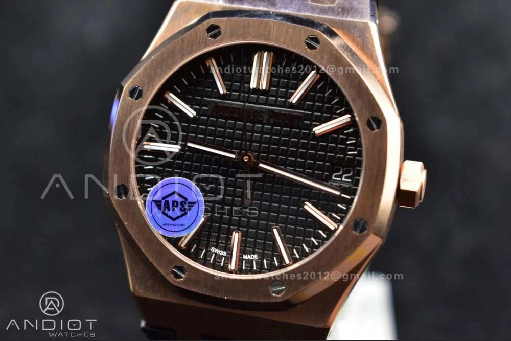 WaterResistant Royal Oak 41mm 15400 RG APSF 1:1 Best Edition Black Textured Dial on Black Leather Strap SA3120 Super Clone V 1042