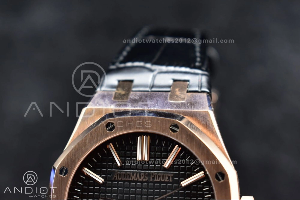 WaterResistant Royal Oak 41mm 15400 RG APSF 1:1 Best Edition Black Textured Dial on Black Leather Strap SA3120 Super Clone V 1042