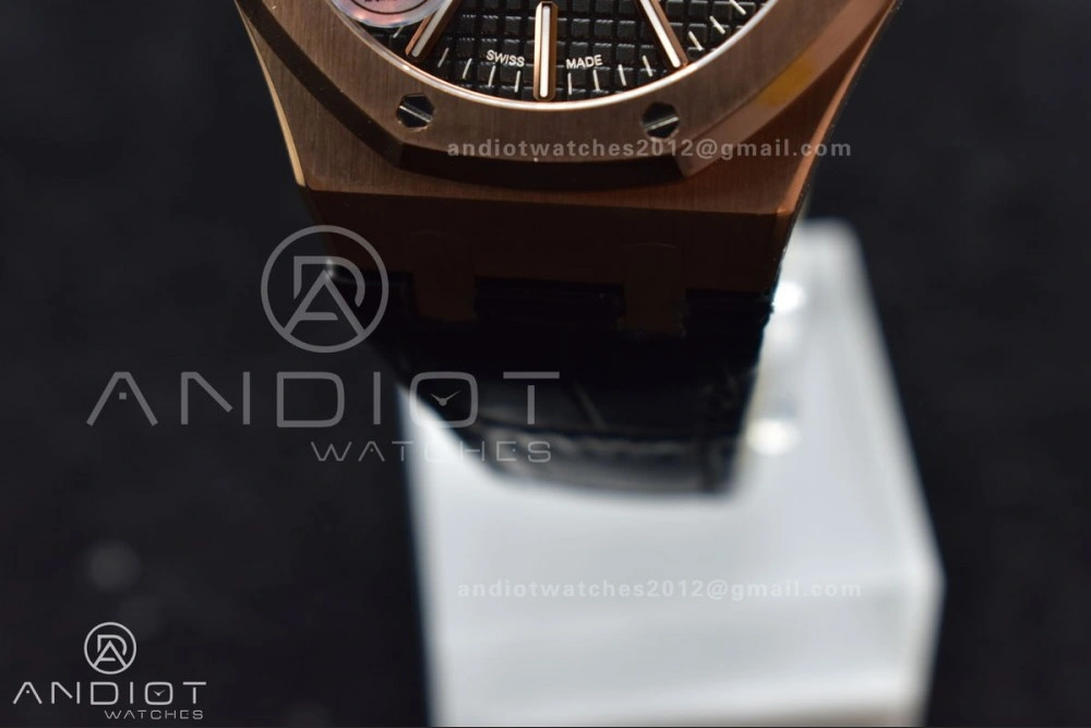 WaterResistant Royal Oak 41mm 15400 RG APSF 1:1 Best Edition Black Textured Dial on Black Leather Strap SA3120 Super Clone V 1042