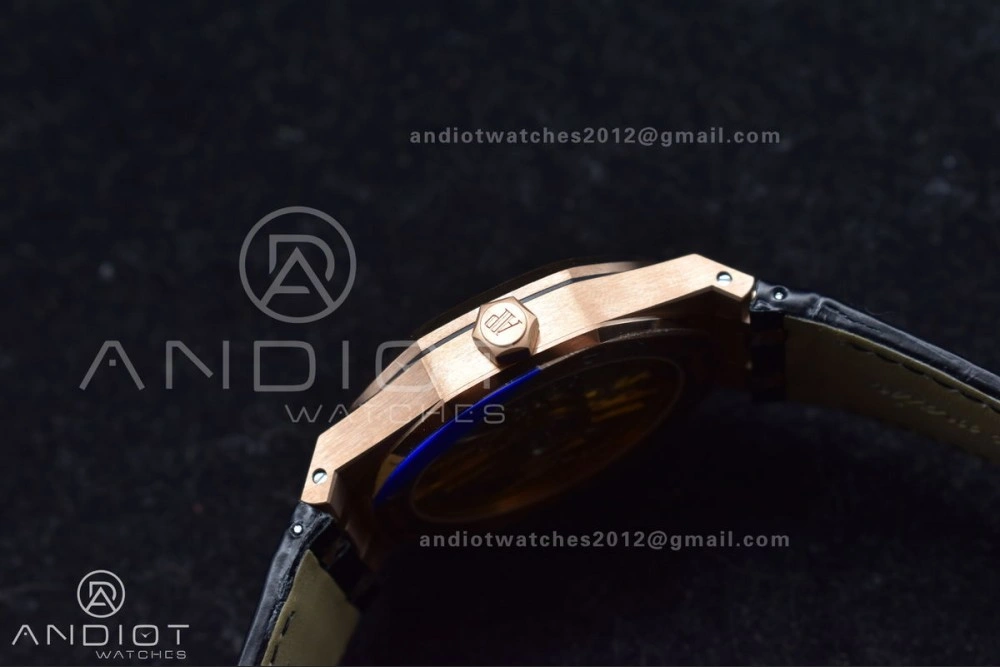 WaterResistant Royal Oak 41mm 15400 RG APSF 1:1 Best Edition Black Textured Dial on Black Leather Strap SA3120 Super Clone V 1042