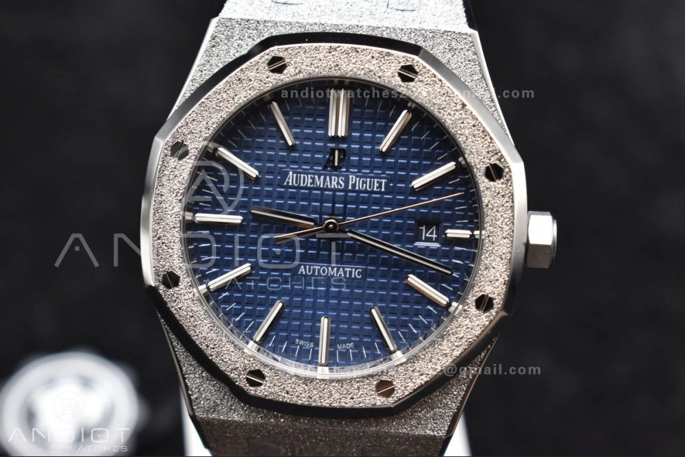 Royal Oak 41mm 15400 SS ZF 1:1 Best Edition Frosted Case Blue Textured Dial on SS Bracelet A Unisex 128