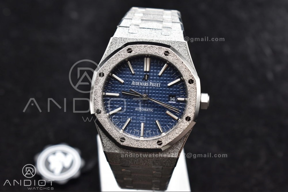 Royal Oak 41mm 15400 SS ZF 1:1 Best Edition Frosted Case Blue Textured Dial on SS Bracelet A Unisex 128