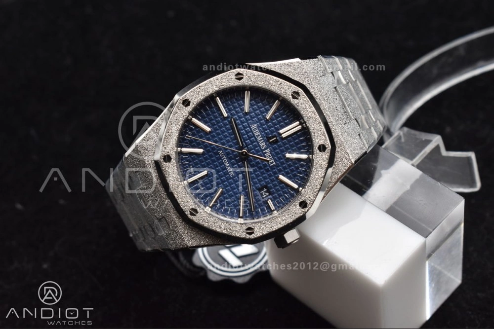 Royal Oak 41mm 15400 SS ZF 1:1 Best Edition Frosted Case Blue Textured Dial on SS Bracelet A Unisex 128