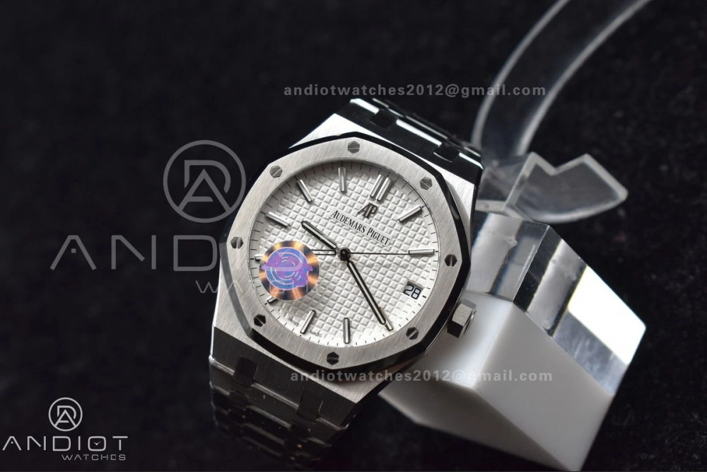 Royal Oak 41mm 15500 SS APSF 1:1 Best Edition White Textured Dial on SS Bracelet A4302 Super Clone Affordable 449