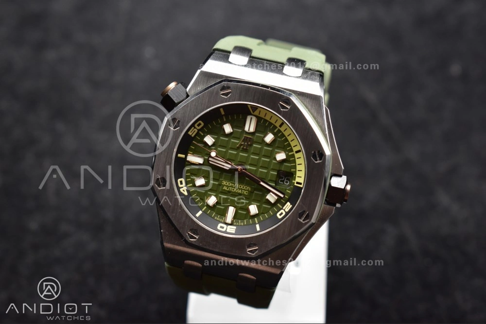 Royal Oak Offshore Diver 15720 SS APSF 1:1 Best Edition Green Dial on Green Rubber Strap A4308 Super Clone TimelessDesign 157