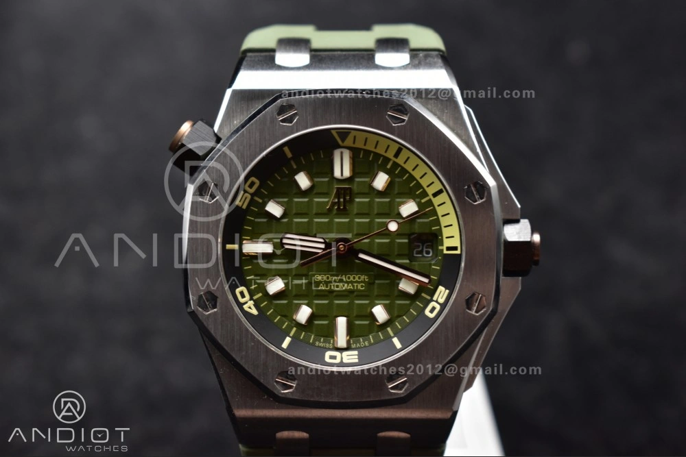 Royal Oak Offshore Diver 15720 SS APSF 1:1 Best Edition Green Dial on Green Rubber Strap A4308 Super Clone TimelessDesign 157
