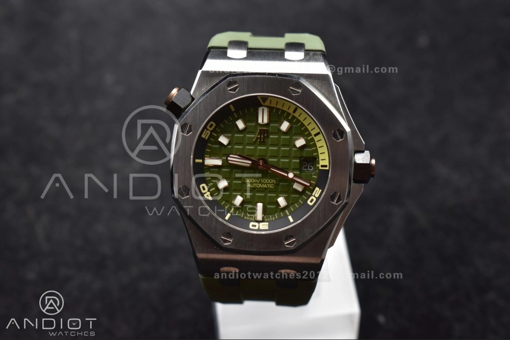 Royal Oak Offshore Diver 15720 SS APSF 1:1 Best Edition Green Dial on Green Rubber Strap A4308 Super Clone TimelessDesign 157