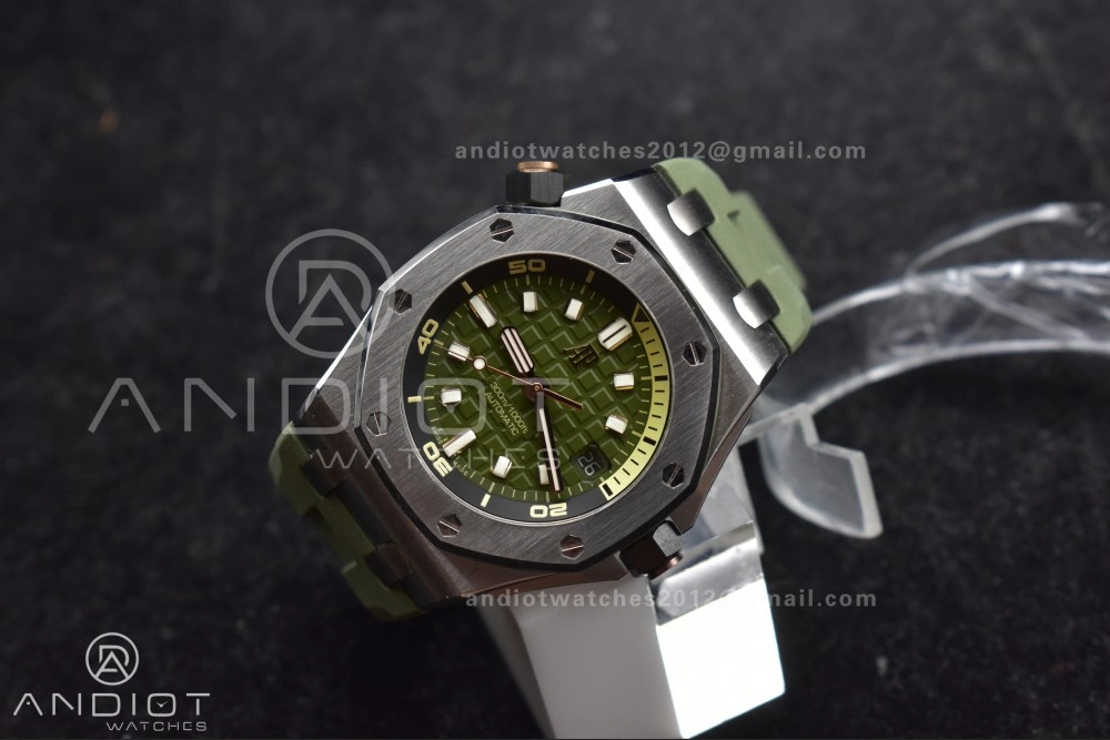 Royal Oak Offshore Diver 15720 SS APSF 1:1 Best Edition Green Dial on Green Rubber Strap A4308 Super Clone TimelessDesign 157