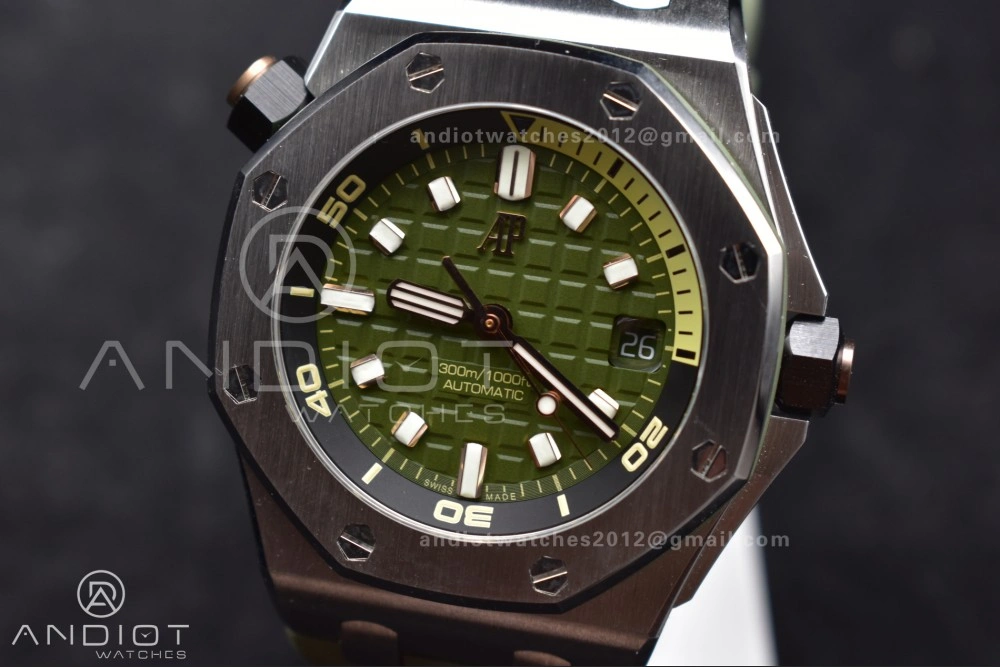 Royal Oak Offshore Diver 15720 SS APSF 1:1 Best Edition Green Dial on Green Rubber Strap A4308 Super Clone TimelessDesign 157