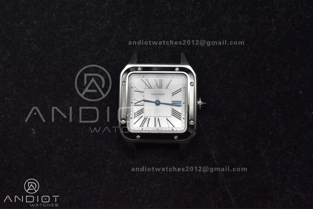 Stretchable Santos Dumont 27.5mm SS AF 1:1 Best Edition Silver Dial on Black Leather Strap A 244