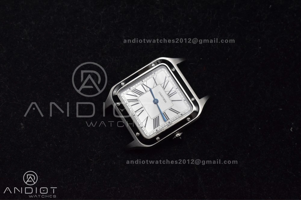 Stretchable Santos Dumont 27.5mm SS AF 1:1 Best Edition Silver Dial on Black Leather Strap A 244