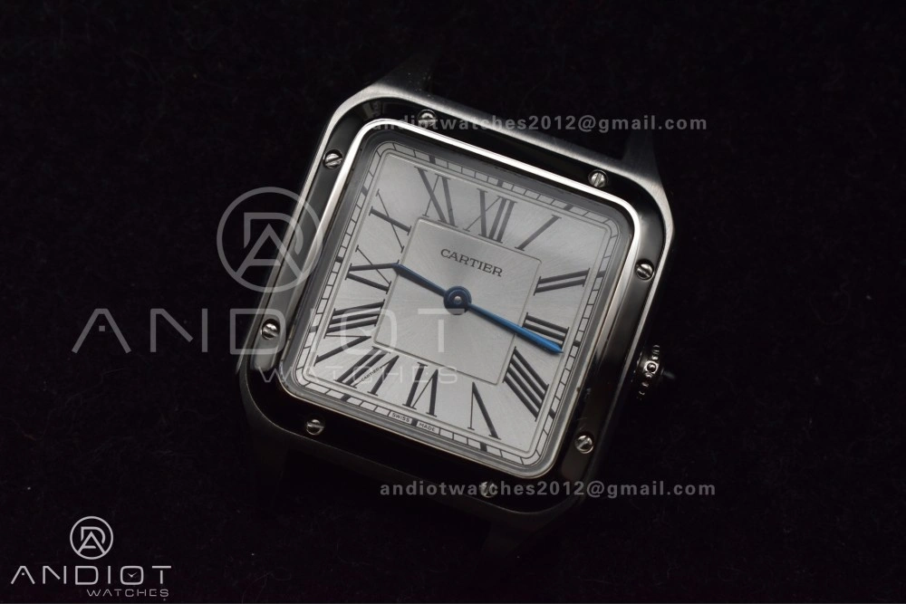 Stretchable Santos Dumont 27.5mm SS AF 1:1 Best Edition Silver Dial on Black Leather Strap A 244