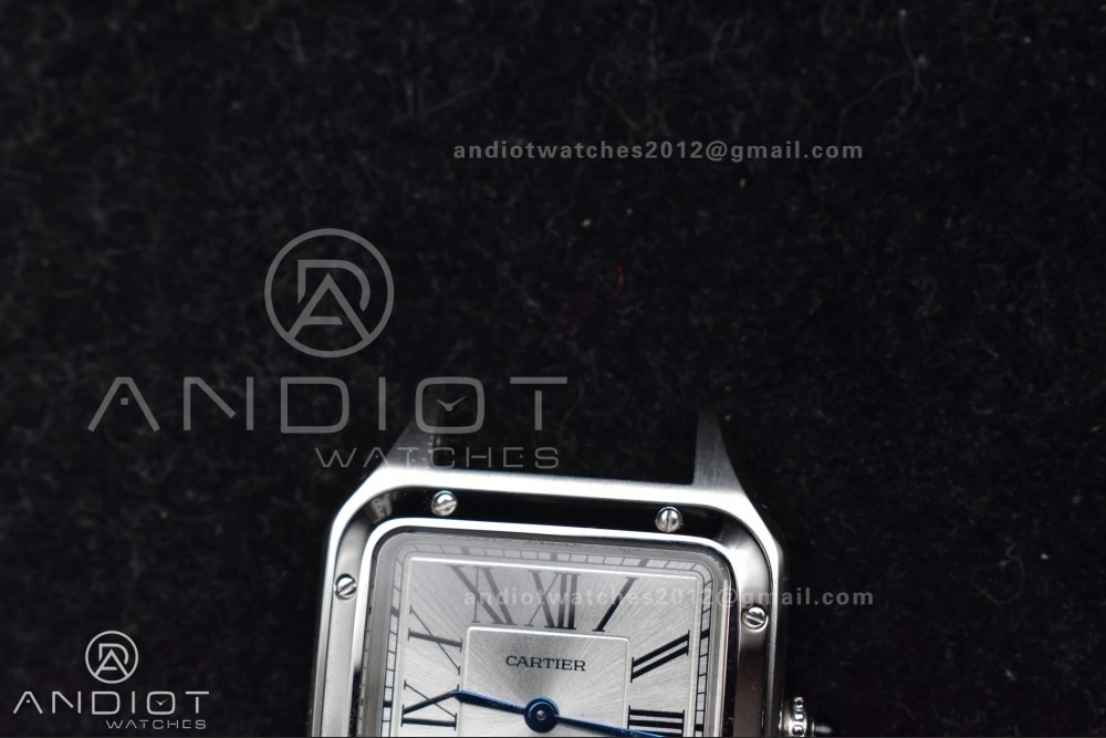 Stretchable Santos Dumont 27.5mm SS AF 1:1 Best Edition Silver Dial on Black Leather Strap A 244