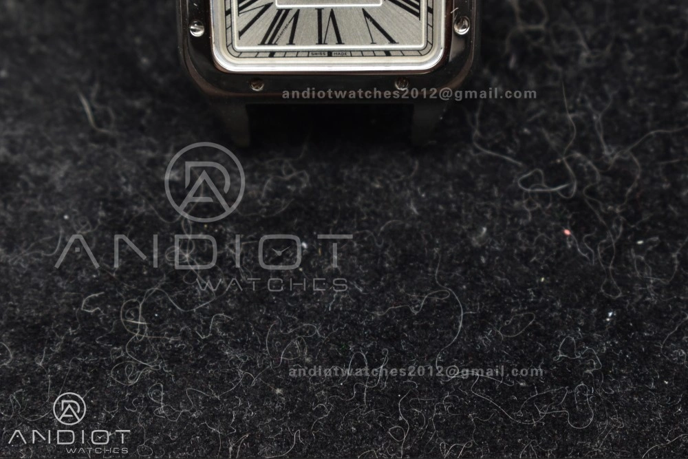 Stretchable Santos Dumont 27.5mm SS AF 1:1 Best Edition Silver Dial on Black Leather Strap A 244