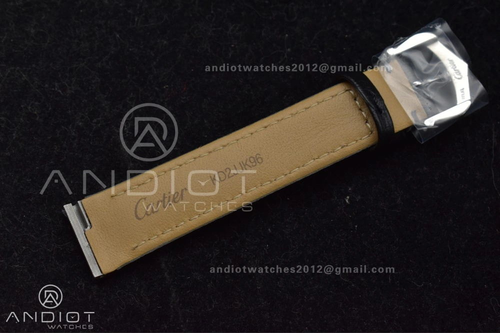 Stretchable Santos Dumont 27.5mm SS AF 1:1 Best Edition Silver Dial on Black Leather Strap A 244