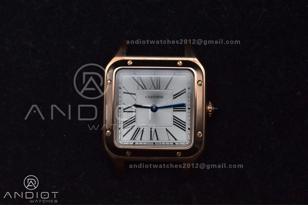 Santos Dumont 27.5mm SS RG AF 1:1 Best Edition Silver Dial on Black Leather Strap A Lightweight 250