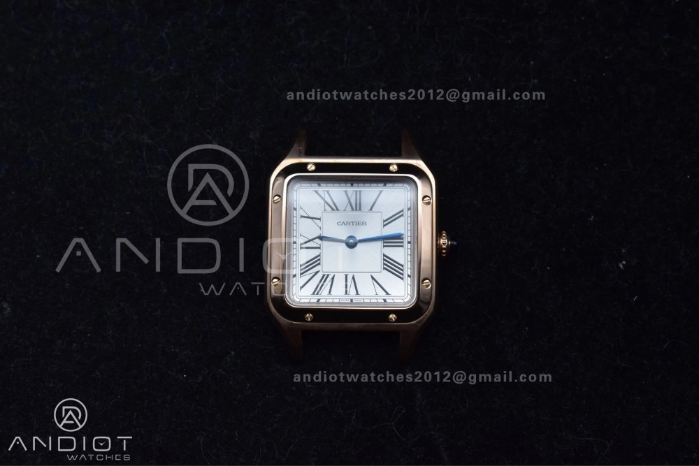 Santos Dumont 27.5mm SS RG AF 1:1 Best Edition Silver Dial on Black Leather Strap A Lightweight 250