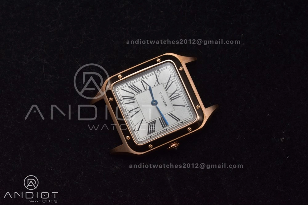 Santos Dumont 27.5mm SS RG AF 1:1 Best Edition Silver Dial on Black Leather Strap A Lightweight 250
