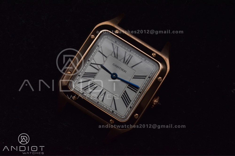 Santos Dumont 27.5mm SS RG AF 1:1 Best Edition Silver Dial on Black Leather Strap A Lightweight 250