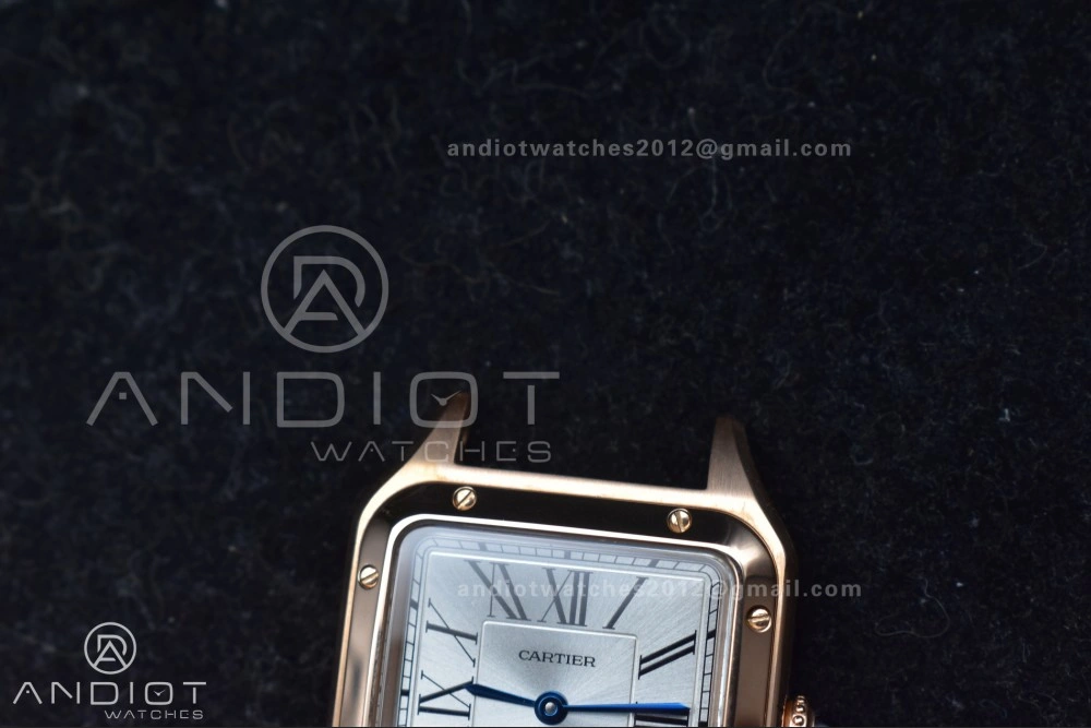 Santos Dumont 27.5mm SS RG AF 1:1 Best Edition Silver Dial on Black Leather Strap A Lightweight 250