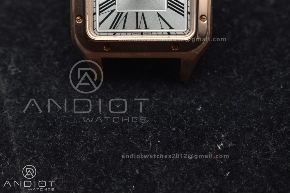 Santos Dumont 27.5mm SS RG AF 1:1 Best Edition Silver Dial on Black Leather Strap A Lightweight 250