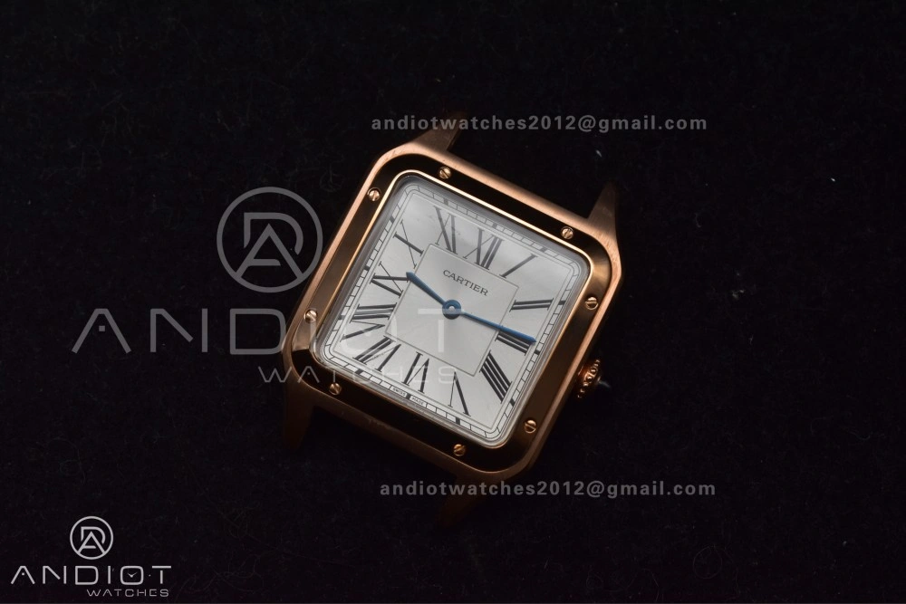 Santos Dumont 31.4mm SS RG AF 1:1 Best Edition Silver Dial on Black Leather Strap A Upgraded 249