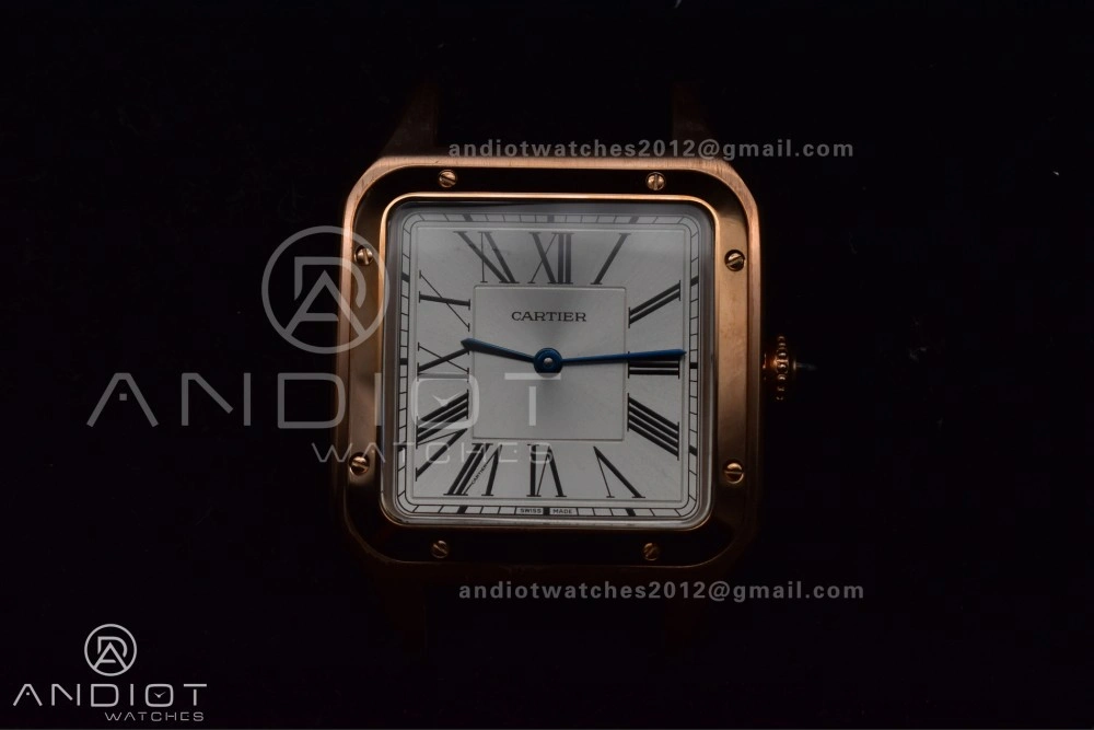 Santos Dumont 31.4mm SS RG AF 1:1 Best Edition Silver Dial on Black Leather Strap A Upgraded 249