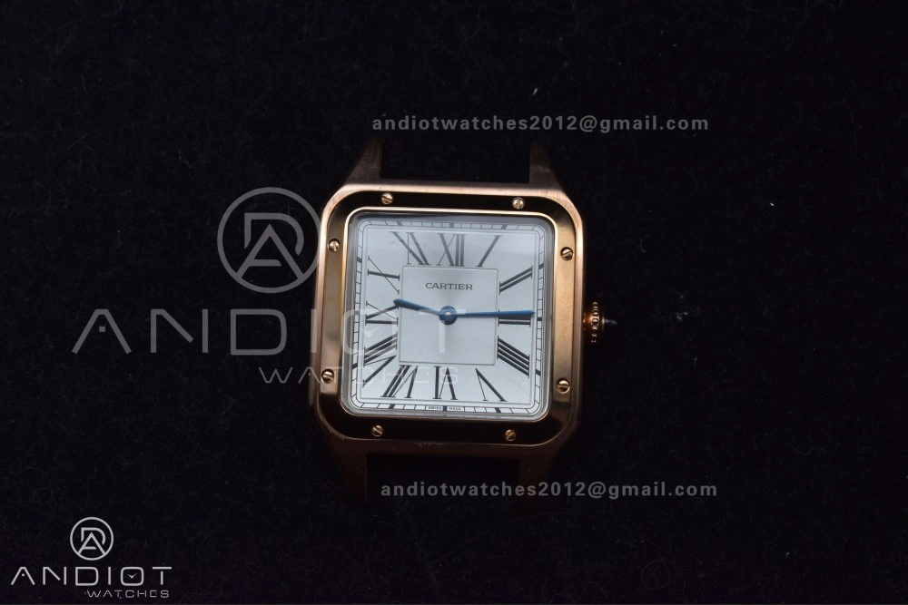 Santos Dumont 31.4mm SS RG AF 1:1 Best Edition Silver Dial on Black Leather Strap A Upgraded 249