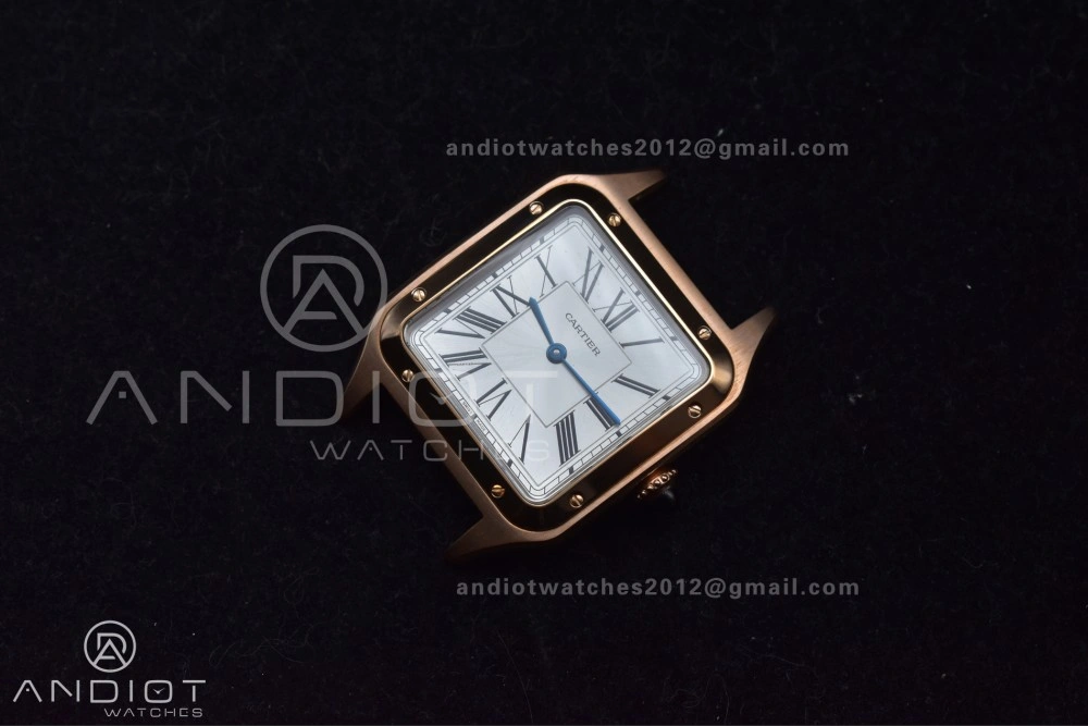 Santos Dumont 31.4mm SS RG AF 1:1 Best Edition Silver Dial on Black Leather Strap A Upgraded 249