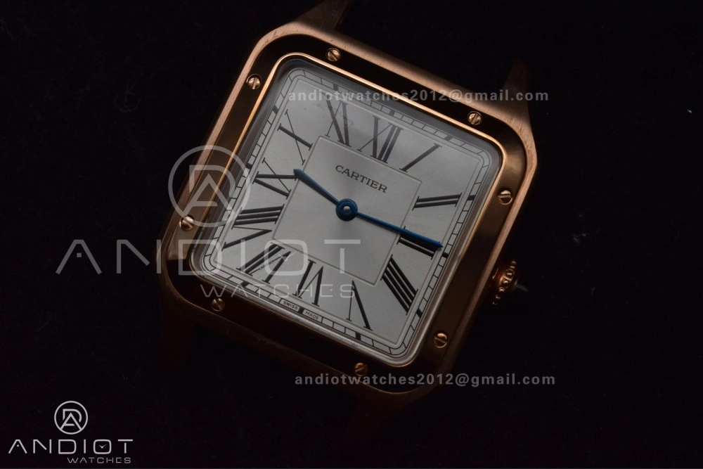 Santos Dumont 31.4mm SS RG AF 1:1 Best Edition Silver Dial on Black Leather Strap A Upgraded 249