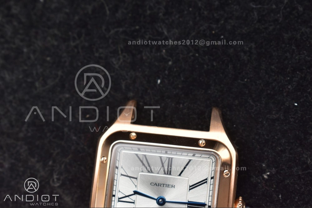 Santos Dumont 31.4mm SS RG AF 1:1 Best Edition Silver Dial on Black Leather Strap A Upgraded 249