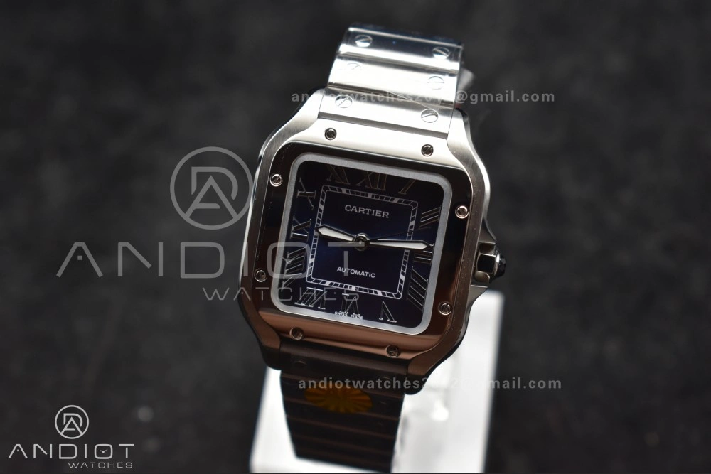 Tailored Santos de Cartier 35mm SS AF 1:1 Best Edition Blue Dial on SS Smart Links Bracelet MIYOTA 223