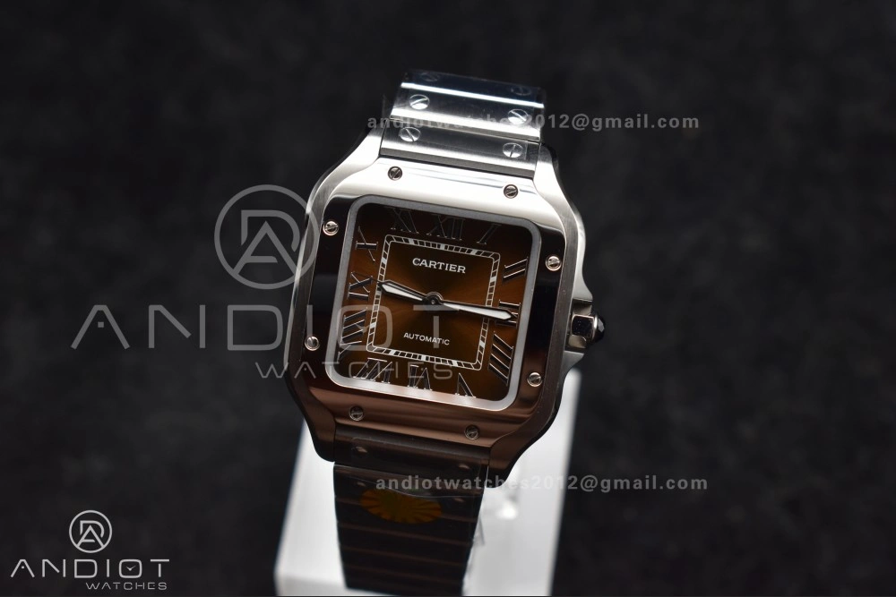 Santos de Cartier 35mm SS AF 1:1 Best Edition Brown Dial on SS Smart Links Bracelet MIYOTA Unique 224